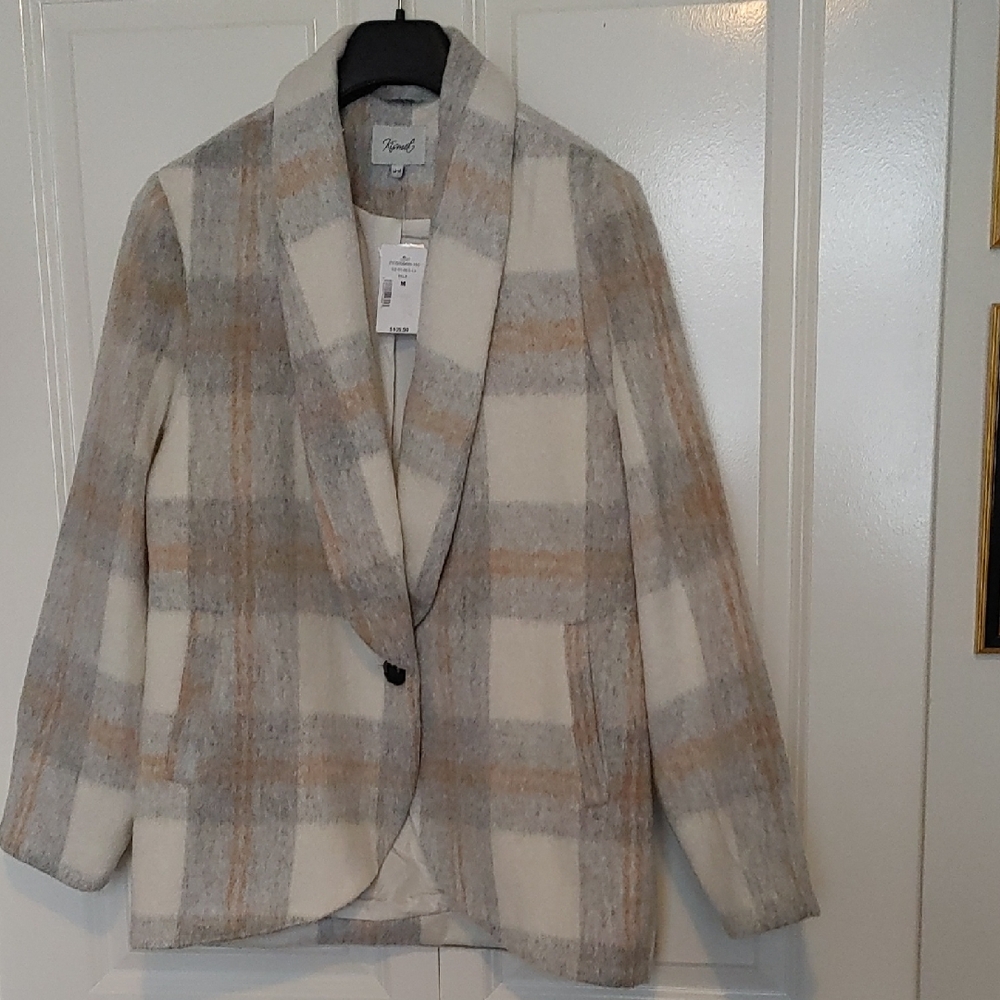 Plaid Blazer - Cream, Gray, Tan